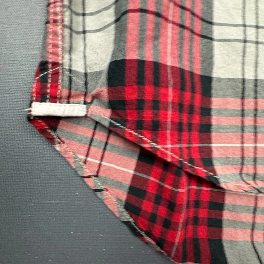 Gap Boys 4/5 Red Grey Plaid Button Up Long Sleeve Cotton Casual Shirt Classic